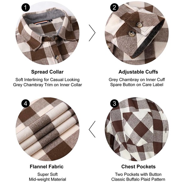 SAMERM Flannel Shirt Oversized Long Sleeve Button Down - Picture 4 of 8